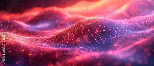 Big data visualization futuristic technology background. Beautiful motion waving dots texture with glowing defocused particles. Represents the glow of a fractal element in a futuristic environment