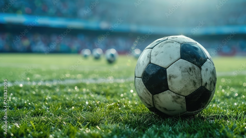 Fototapeta premium Football. Football players in a large stadium with full stands of fans during the championship. Football players in action. Generative AI. Stadium. Sport