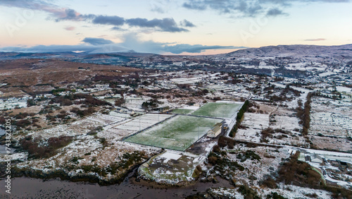 Aerial view of a snow covered Ardara in County Donegal - Ireland photo