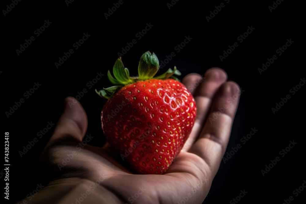 Obraz premium Strawberry in hand - Generative AI