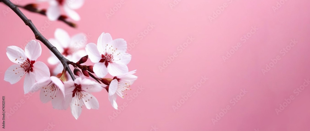 Small Branch Sakura on pink Background with copyspace