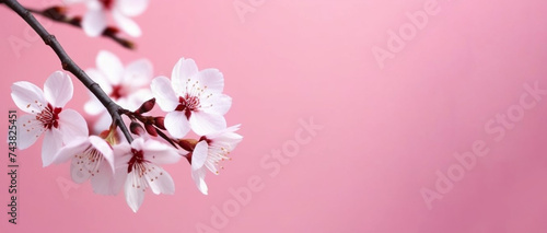 Small Branch Sakura on pink Background with copyspace