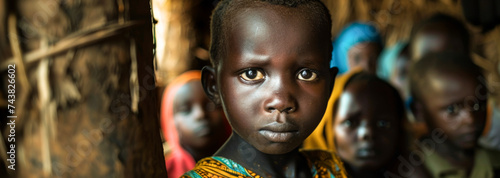 Togolese little boy in the village. Togo children suffer from poverty due to the bad economy