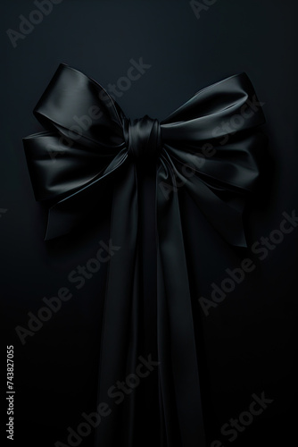 Black bow isolated on black background. vertical orientation