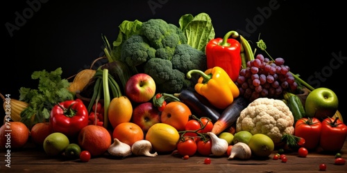 Photographs of a variety of fresh  colorful organic fruits and vegetables.