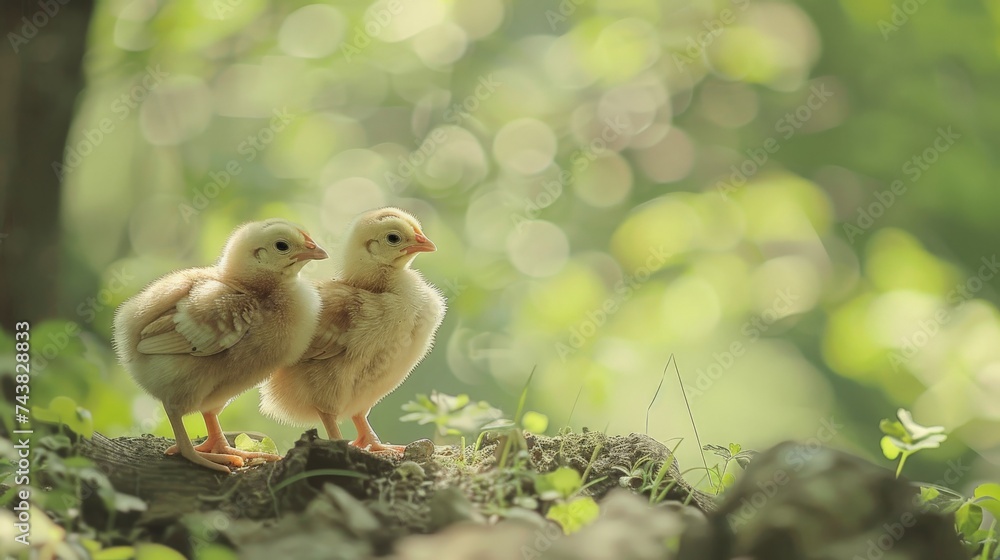 Group of Babies Chickens on Nature Background Group of Babies Chickens on Nature Background