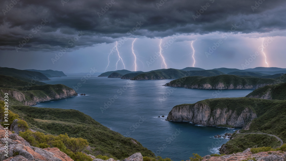 Natural landscape with thunderstorm and lightning