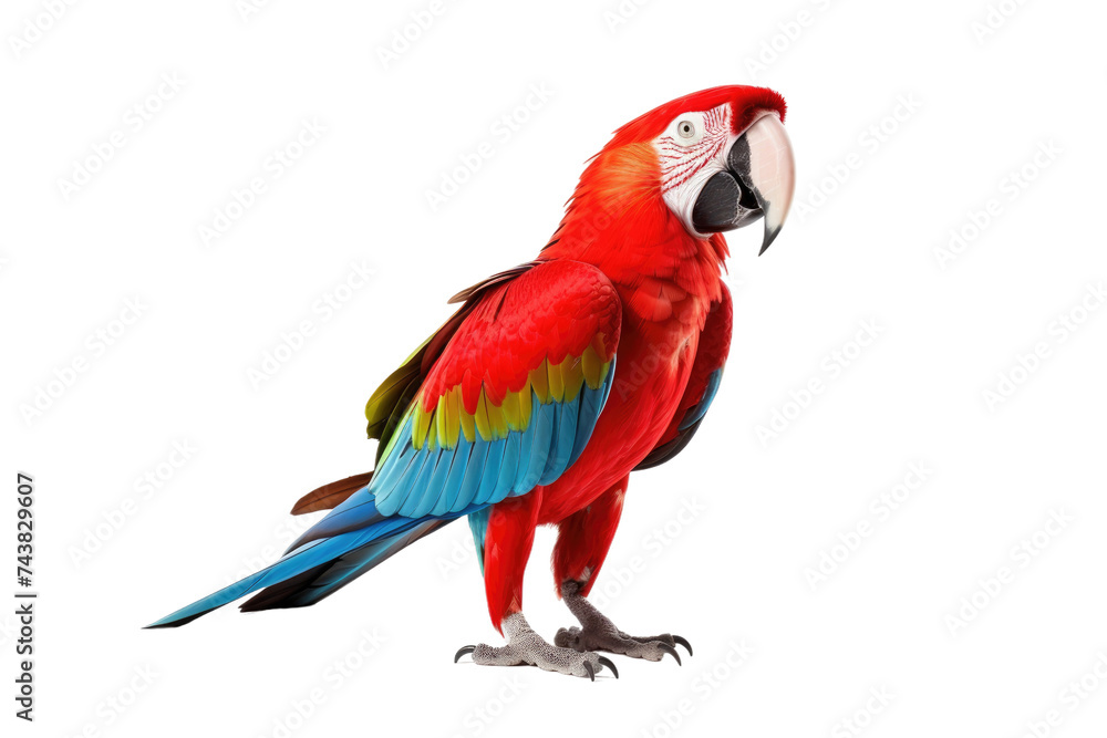 Striking Scarlet Macaw Standing Alone on Clear Background
