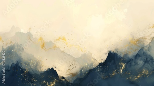 A vector landscape painting in the Chinese style. Ink landscape painting in the mood style. Modern art. Prints, wallpapers, posters, murals, carpets.