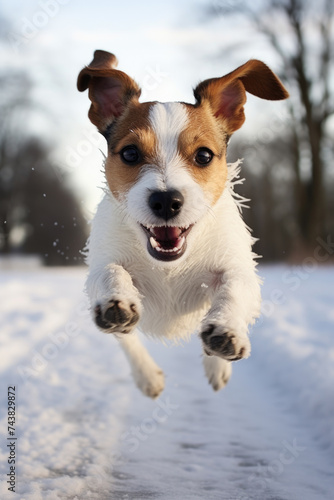 Dog running in snow © Natalia