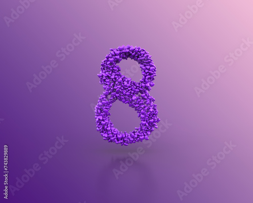 3d render of Purple heart number 8 for greetings international women's day.  (ID: 743829889)