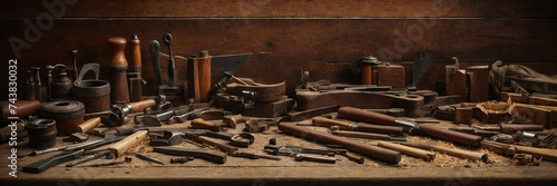 The carpenter's tools, mesmerizing in their beauty, lie in orderly rows on his workbench.