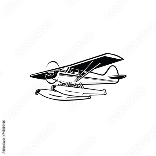 Sea plane vector isolated. Small amphibious plane vector art monochrome silhouette illustration