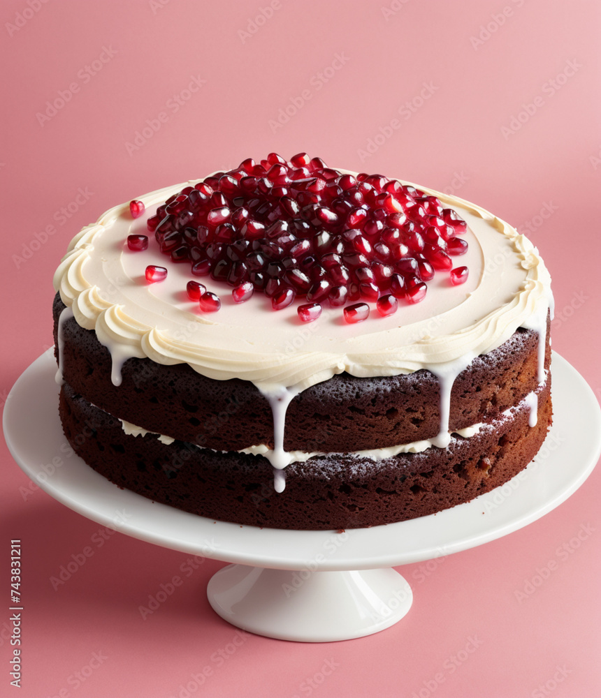 Pomegranate cake. Cake with berries. Cake close up. Pomegranate cake. Cake with berries. Cake close up.