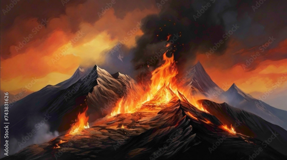 lava mountain 
lava blowing with fire under  the bridges with abstract lovely fire background with water 
mountain thrusting lava with smoke and heavy clouds in the sir 