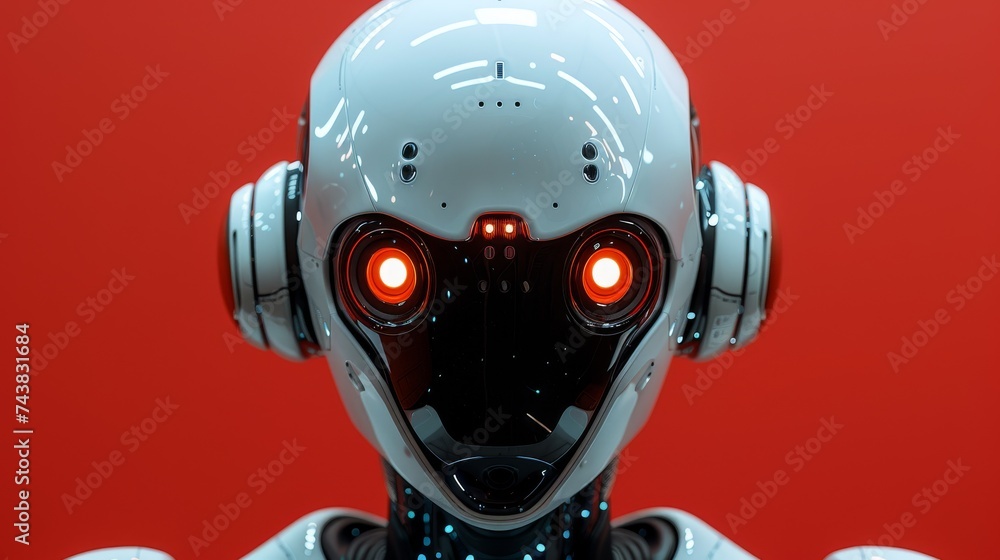 In the context of Maker Faire Rome, a photo of a white robot on a red ...