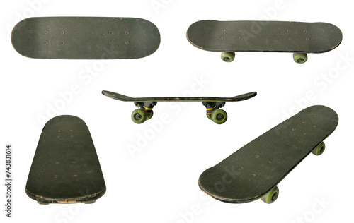 Used skatebord different view set isolated on white