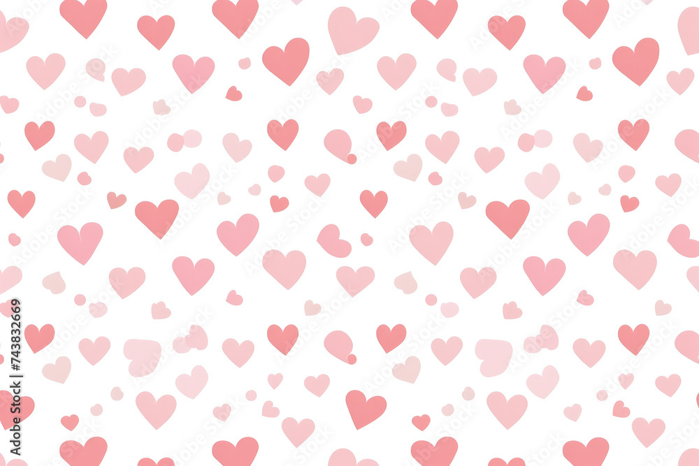 Collection of pink hearts on plain white background