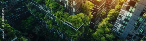 Urban Eco Architecture with Lush Green Plant Life on Modern Building Facades