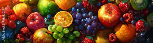 Design an eclectic collection of various fruits in a captivating backdrop background