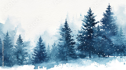 Serene watercolor painting of snow covered forest