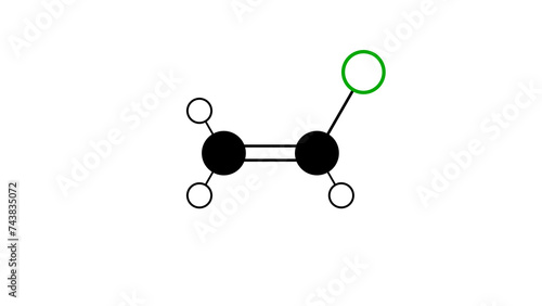 vinyl chloride molecule, structural chemical formula, ball-and-stick model, isolated image vinyl chloride monomer photo