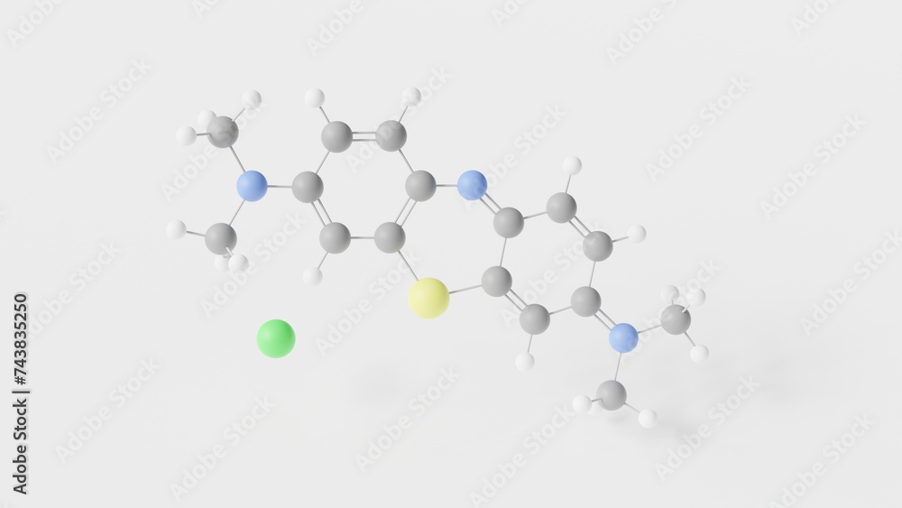 methylene blue molecule 3d, molecular structure, ball and stick model ...