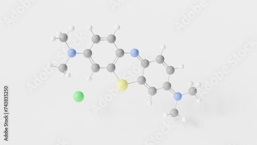 methylene blue molecule 3d, molecular structure, ball and stick model, structural chemical formula methylthioninium chloride