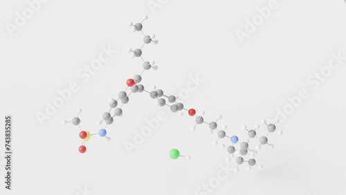 dronedarone hydrochloride molecule 3d, molecular structure, ball and stick model, structural chemical formula antiarrhythmic medication photo