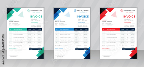 Business invoice form template design, Invoicing quotes, money bills or price invoices and payment agreement templates, Tax form, bill graphic or payment receipt page vector set