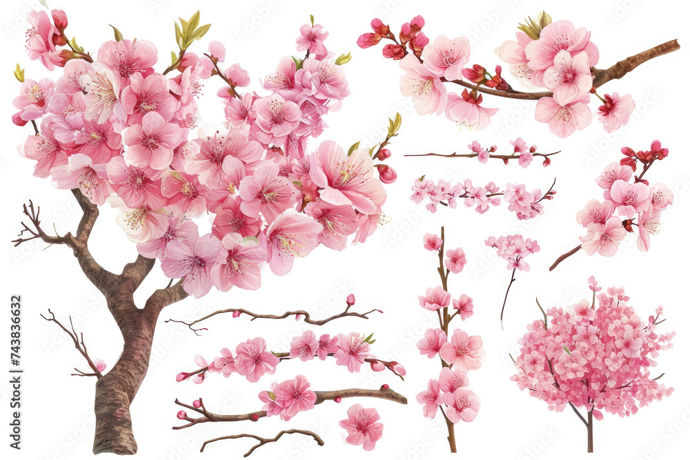 Colorful flowers blooming on tree branch, perfect for nature-themed designs