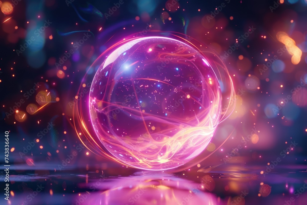 Obraz premium Futuristic pink and purple space particles in orb VFX.