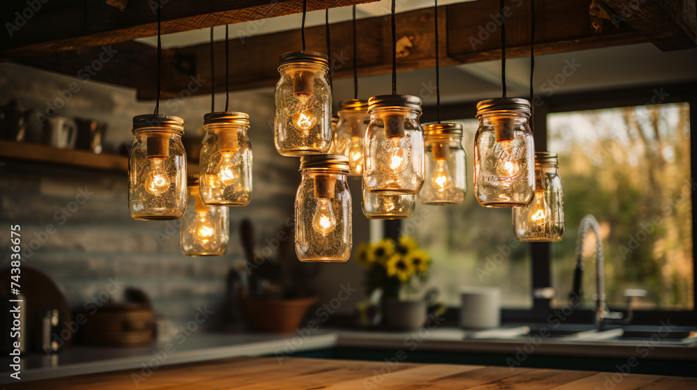An upcycled chandelier made from mason jars 