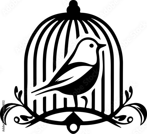 birds in cage vintage tattoo drawing logo