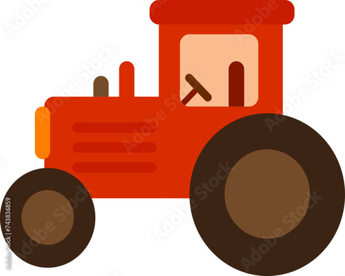 red tractor flat vector isolated on transparent background