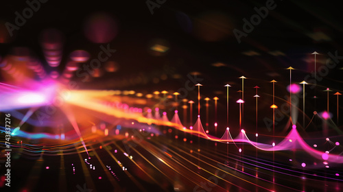 A holographic line graph with arrows pointing up, on a dark background. © Fahad