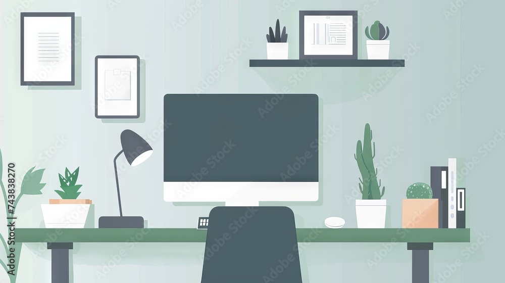 Elegant home office setup with modern tech and green plants, reflecting a productive workspace. Elegant home office setup with modern tech and green plants, reflecting a productive workspace.