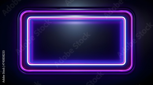 Square rectangle frame, futuristic neon, glow text box, cyberpunk style, technology digital template for design, background concept, space for text. Futuristic tech. Generative AI. 