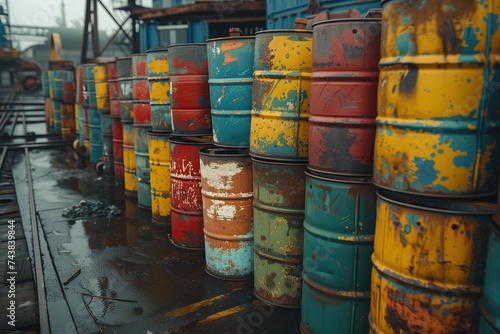 A vibrant stack of yellow barrels adds a playful touch to the outdoor scenery, promising an adventure full of color and energy © Jelena