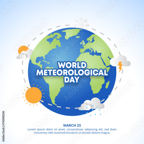 Square World Meteorological Day background with illustration of weather