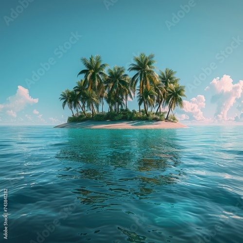 Palm Tree Island in the Middle of the Ocean