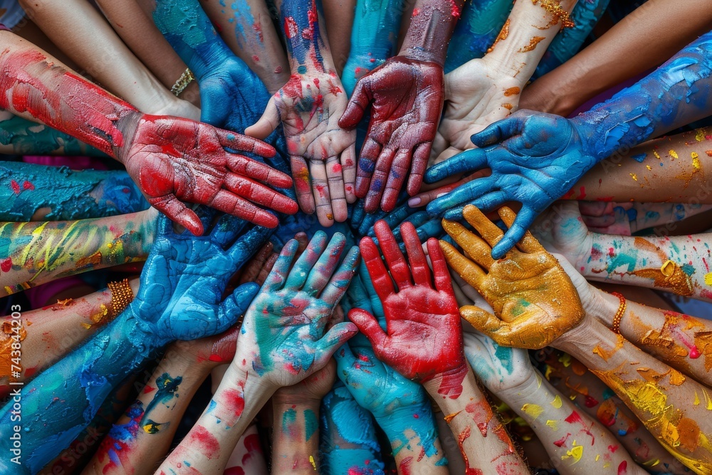 Group of Peoples Hands Painted in Different Colors