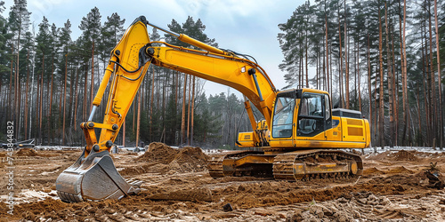 yellow excavator on a construction site photo