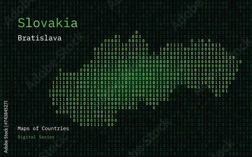 Slovakia Map Shown in Binary Code Pattern. Matrix numbers, zero, one. World Countries Vector Maps. Digital Series