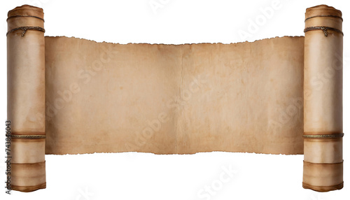 Ancient Paper or Parchment Scroll, isolated on white background, with clipping path , cutout 