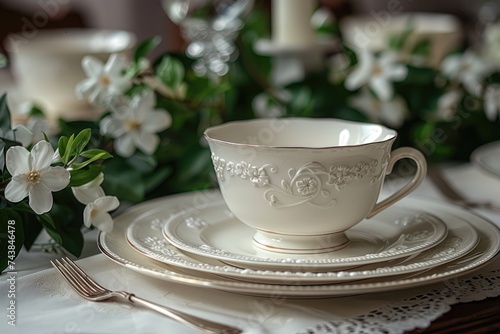 white fine porcelain on the set table professional advertising photography