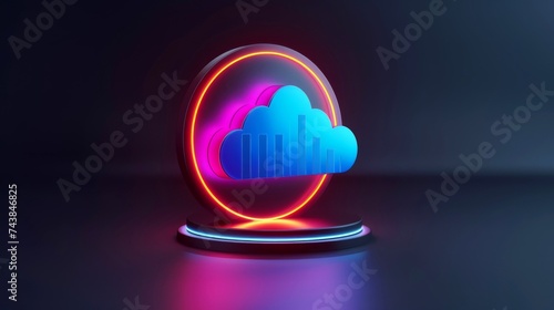 Close-up, 3d minimal cloud icon with infographics chart on dark background