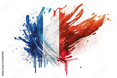 colorful french flag blue white red color holi paint powder explosion on isolated background. france europe celebration soccer travel tourism concept photo
