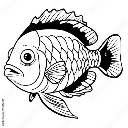 Tilapia Fish SVG Black And White Illustration Art Generative AI.