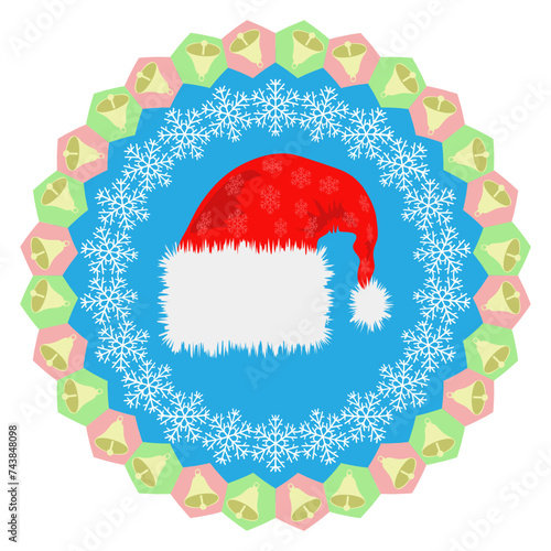 Vector Colorful illustration with Santa Cap Icon on White Background.